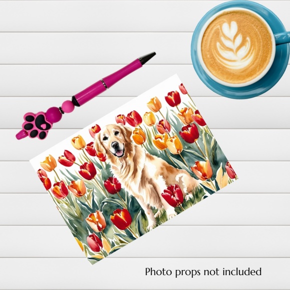 Golden Retriever In A Field of Tulips Blank Note Card Pack Shop with Purpose: - Picture 10 of 12